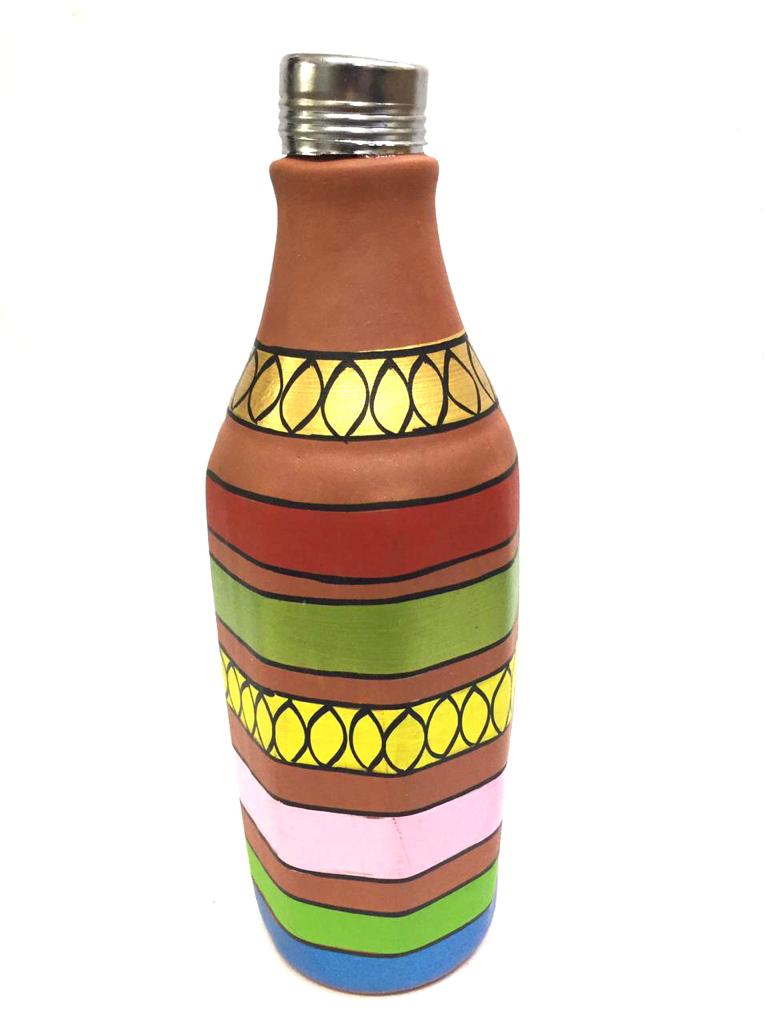 Hand Painted Pahal Bisleri Style Water Bottle With Easy Open Steel Lid Tamrapatra