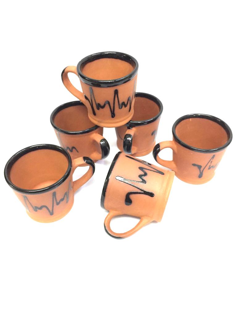 Cone Shaped Cup Set Of 6 Earthen Plain & Glazed Mugs Handmade Tamrapatra