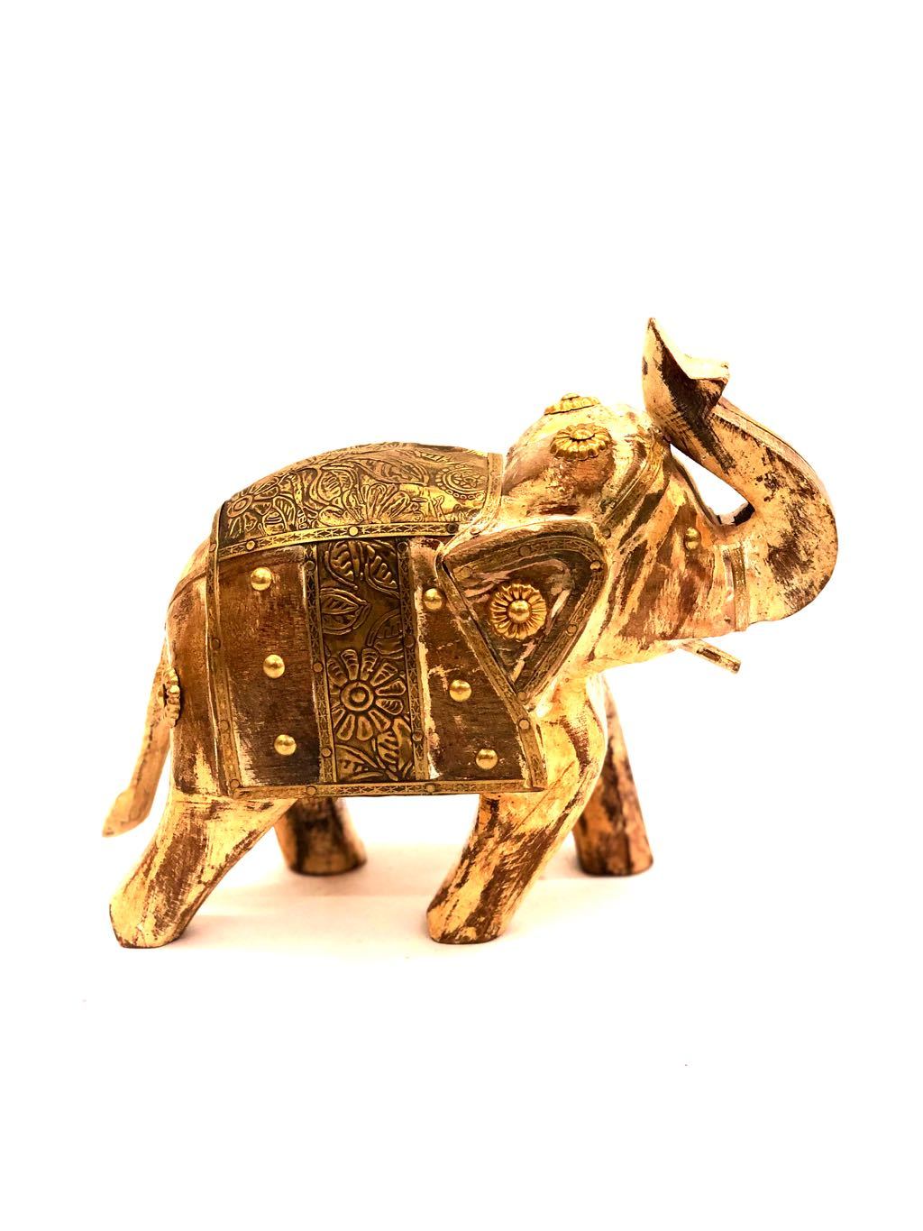 European Style Wooden Elephant HandPainted Rustic Finish By Tamrapatra - Tanariri Hastakala