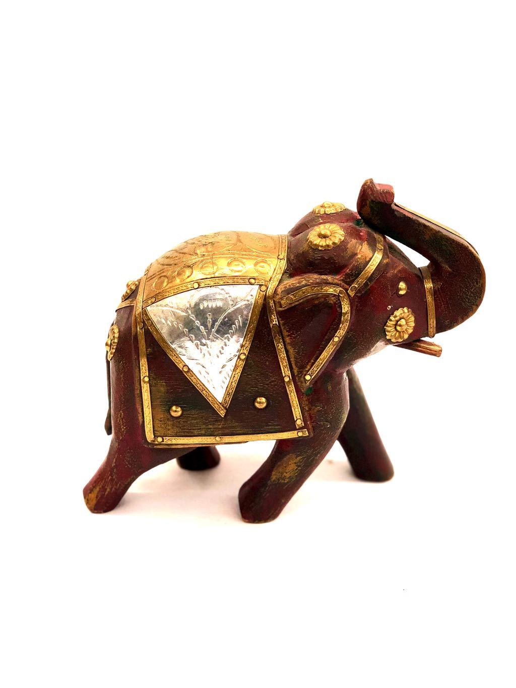 European Style Wooden Elephant HandPainted Rustic Finish By Tamrapatra - Tanariri Hastakala