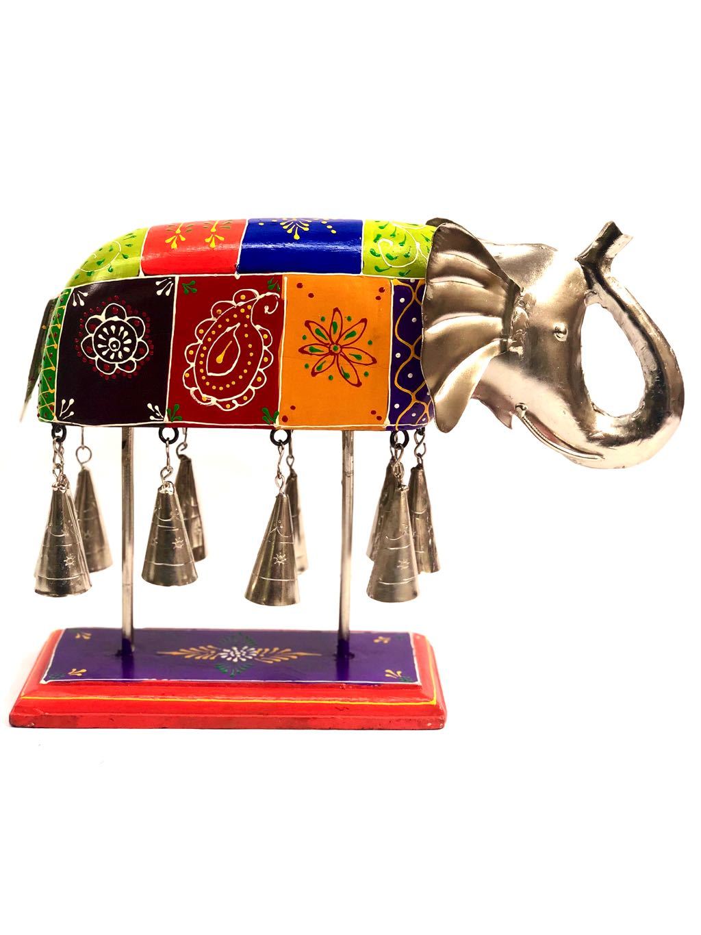 Exclusive Showpiece Wooden Painted Elephant & Ringing Bells Tamrapatra - Tanariri Hastakala