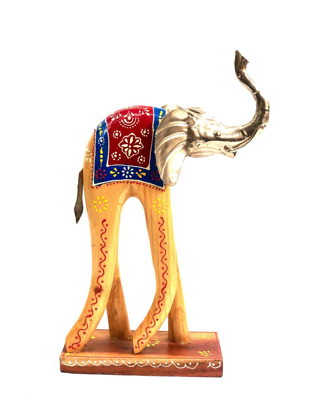 HandCrafted Beautiful Wooden Art Walking Elephant On Stand Tamrapatra - Tanariri Hastakala