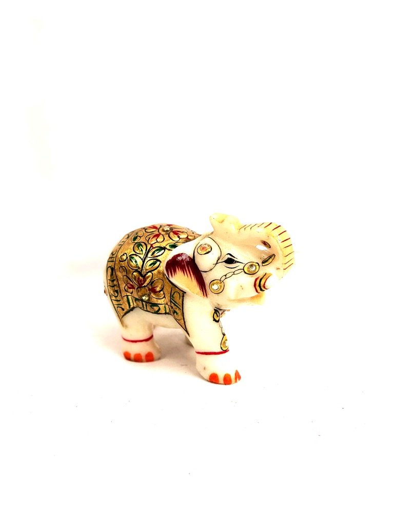 Marble Carved Elephant Souvenir Decor Hand Painting Art By Tamrapatra