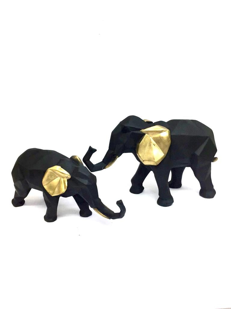 Geometrical Elephant Black & Golden Theme Animal Set Of 2/3 At Tamrapatra