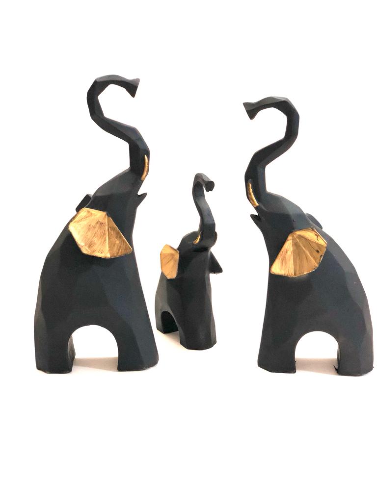Geometrical Elephant Black & Golden Theme Animal Set Of 2/3 At Tamrapatra