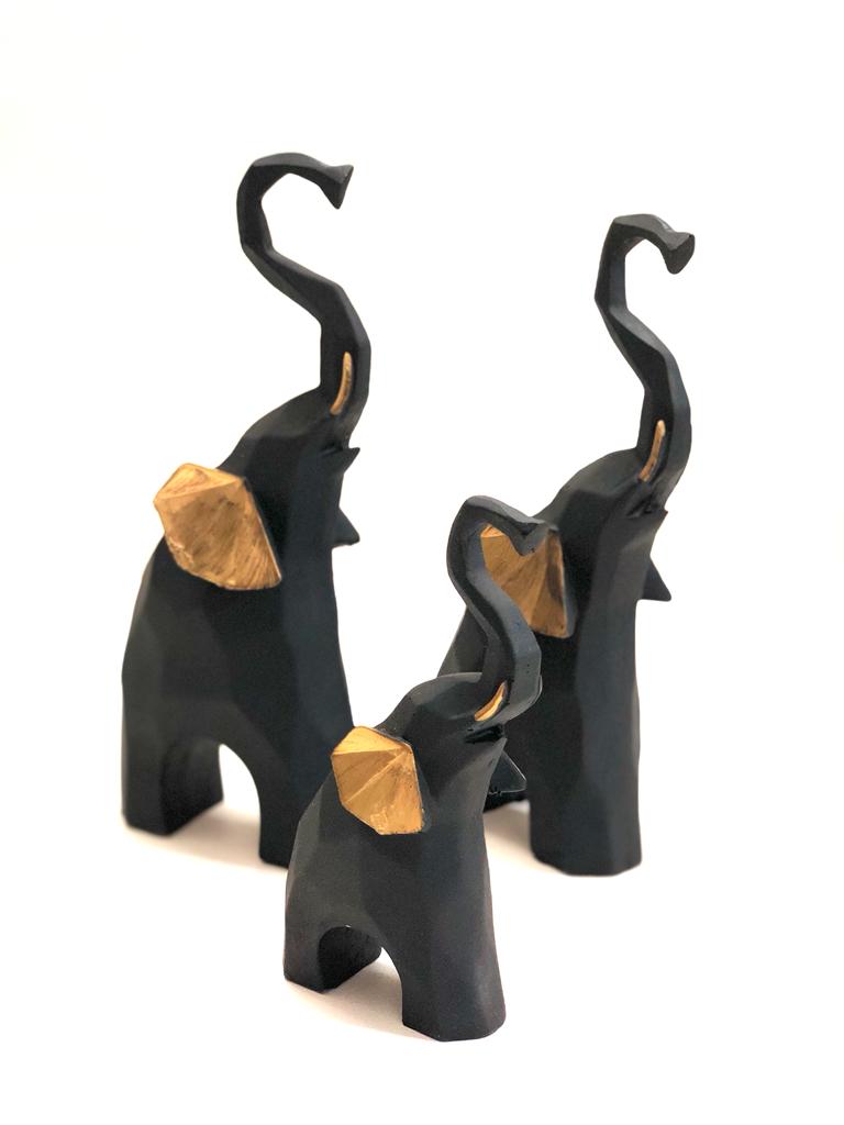 Geometrical Elephant Black & Golden Theme Animal Set Of 2/3 At Tamrapatra