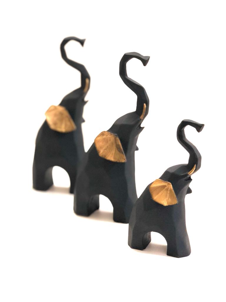Geometrical Elephant Black & Golden Theme Animal Set Of 2/3 At Tamrapatra