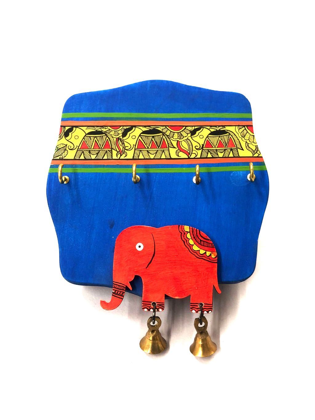 Elephant Key Holder Hand Painted With Small Bells Wall Utility Tamrapatra - Tamrapatra