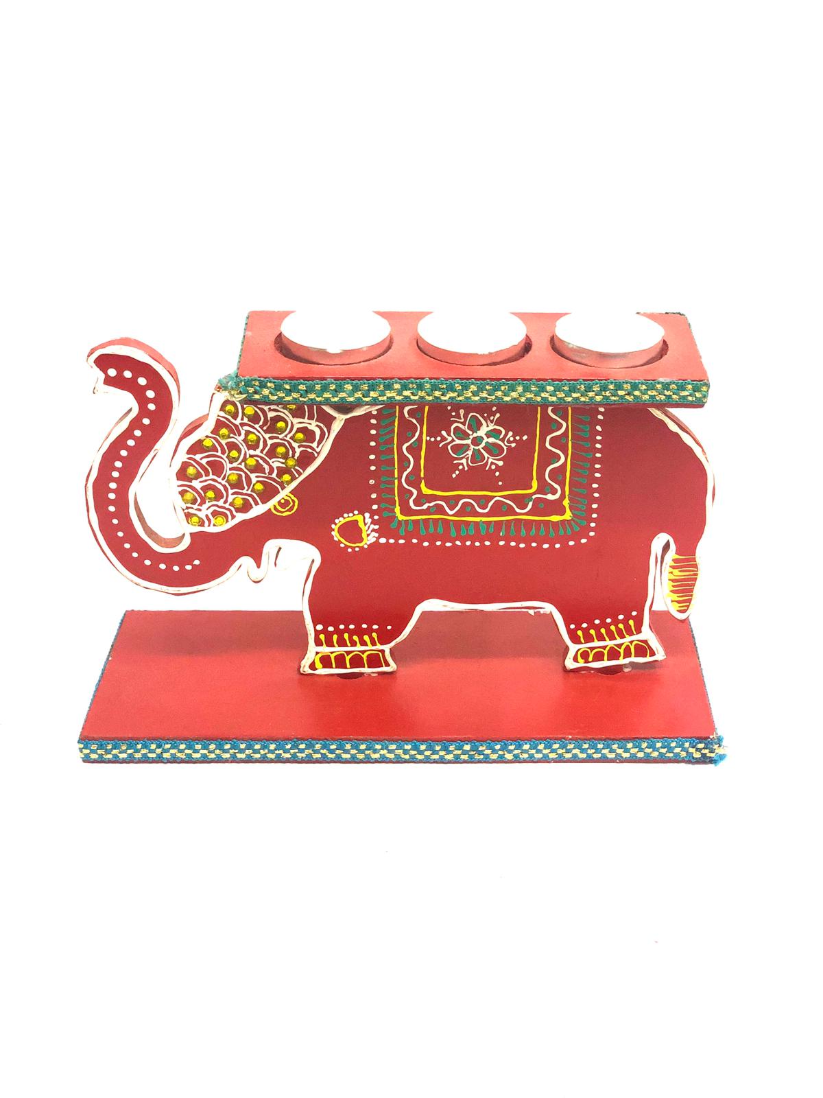 3 Candle Wooden Handicrafts Artistic Elephant Style On Stand Now At Tamrapatra