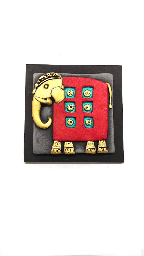 Elephant Artistic Frames With Clay Art Hand Painted Best Creations Set Of 4 Tamrapatra