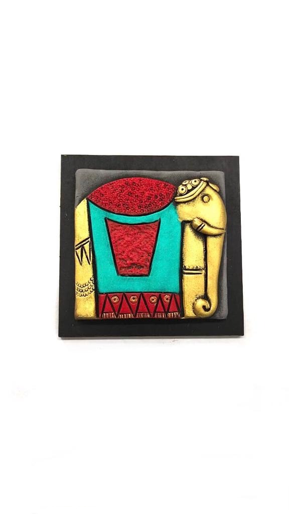 Elephant Artistic Frames With Clay Art Hand Painted Best Creations Set Of 4 Tamrapatra
