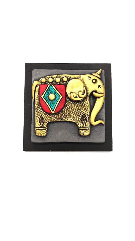 Elephant Artistic Frames With Clay Art Hand Painted Best Creations Set Of 4 Tamrapatra