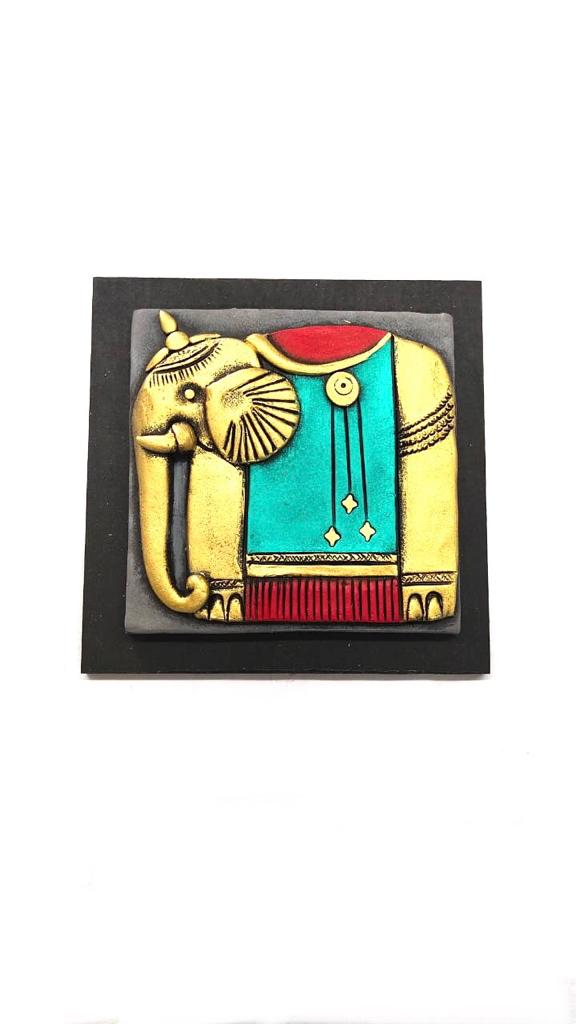 Elephant Artistic Frames With Clay Art Hand Painted Best Creations Set Of 4 Tamrapatra