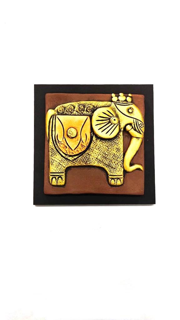 Elephant Wall Hangings With Designer Indian Attire Terracotta Art By Tamrapatra