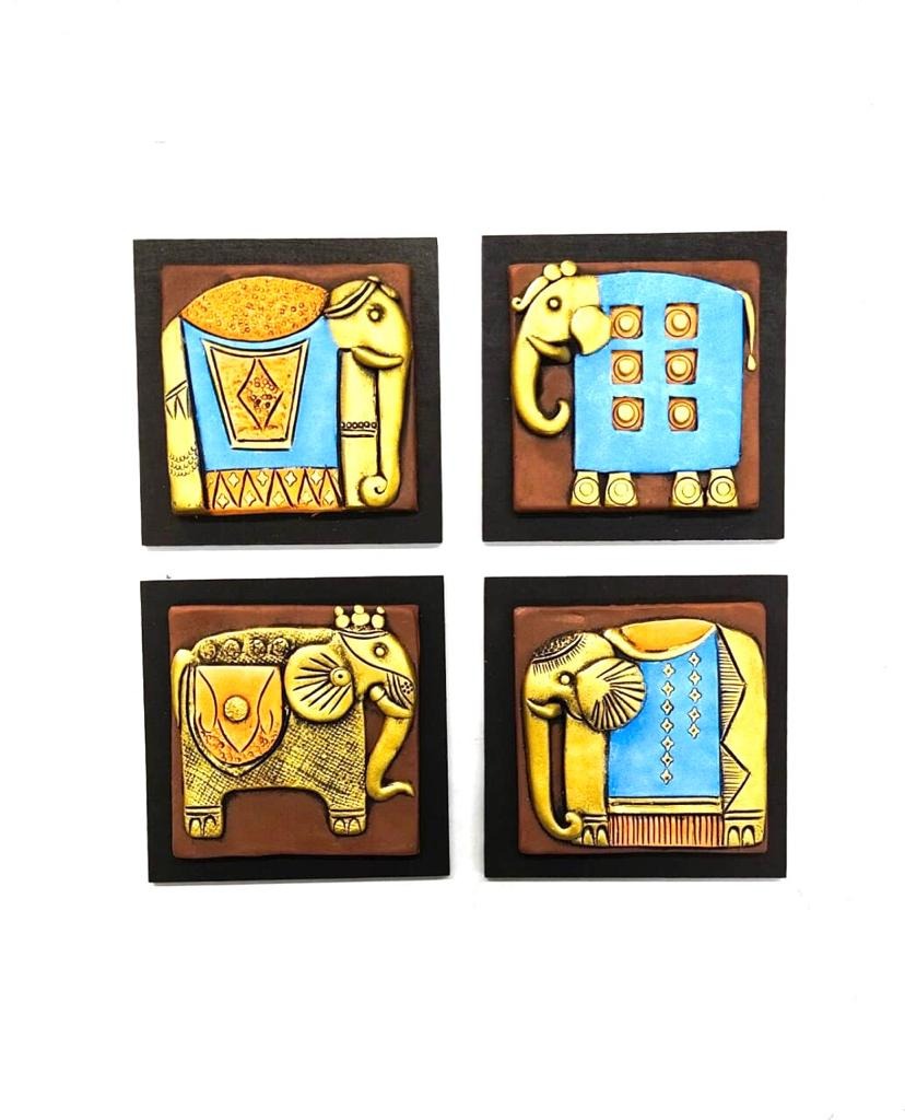 Elephant Wall Hangings With Designer Indian Attire Terracotta Art By Tamrapatra