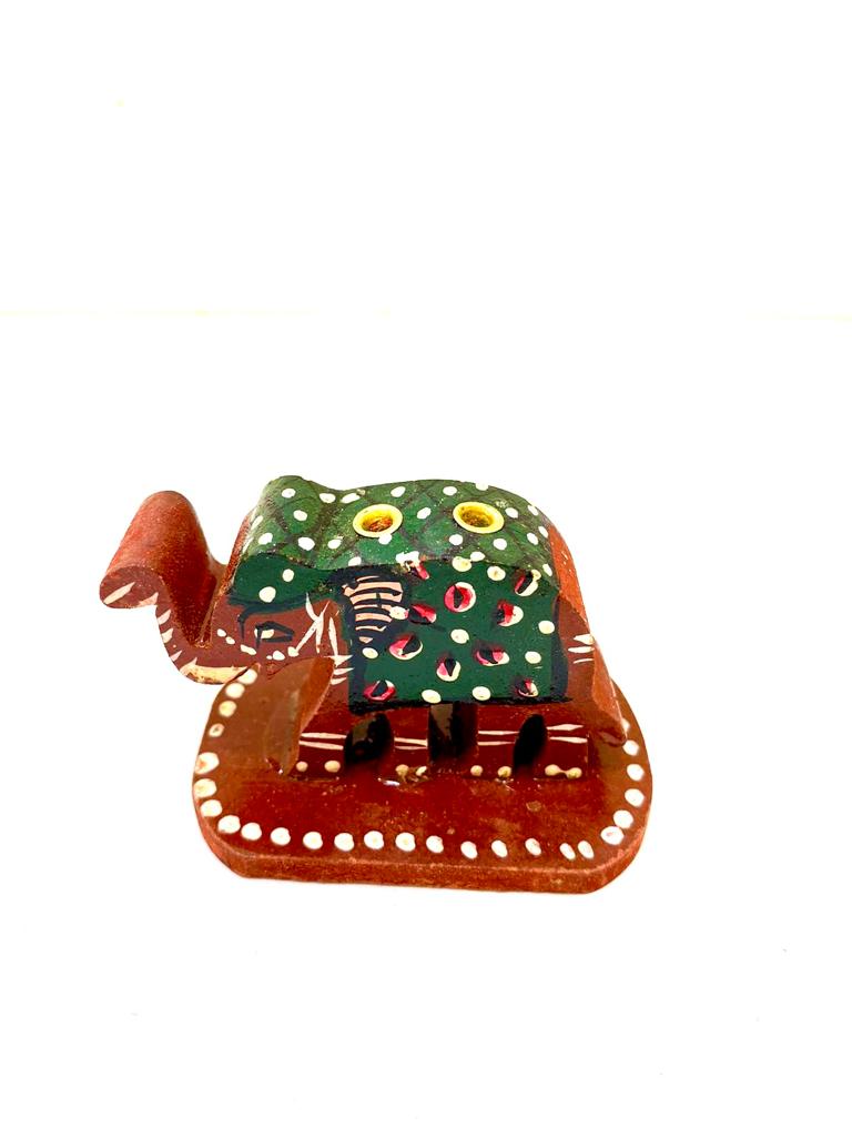 Elephant Incense Stick Holder Wooden Hand Painted Gifting Art By Tamrapatra