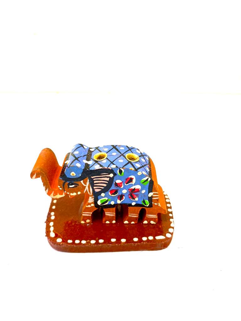 Elephant Incense Stick Holder Wooden Hand Painted Gifting Art By Tamrapatra