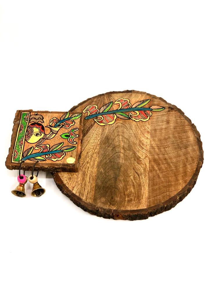 Round Design Elephant Painted Attractive Name Plate With 2 Bells By Tamrapatra