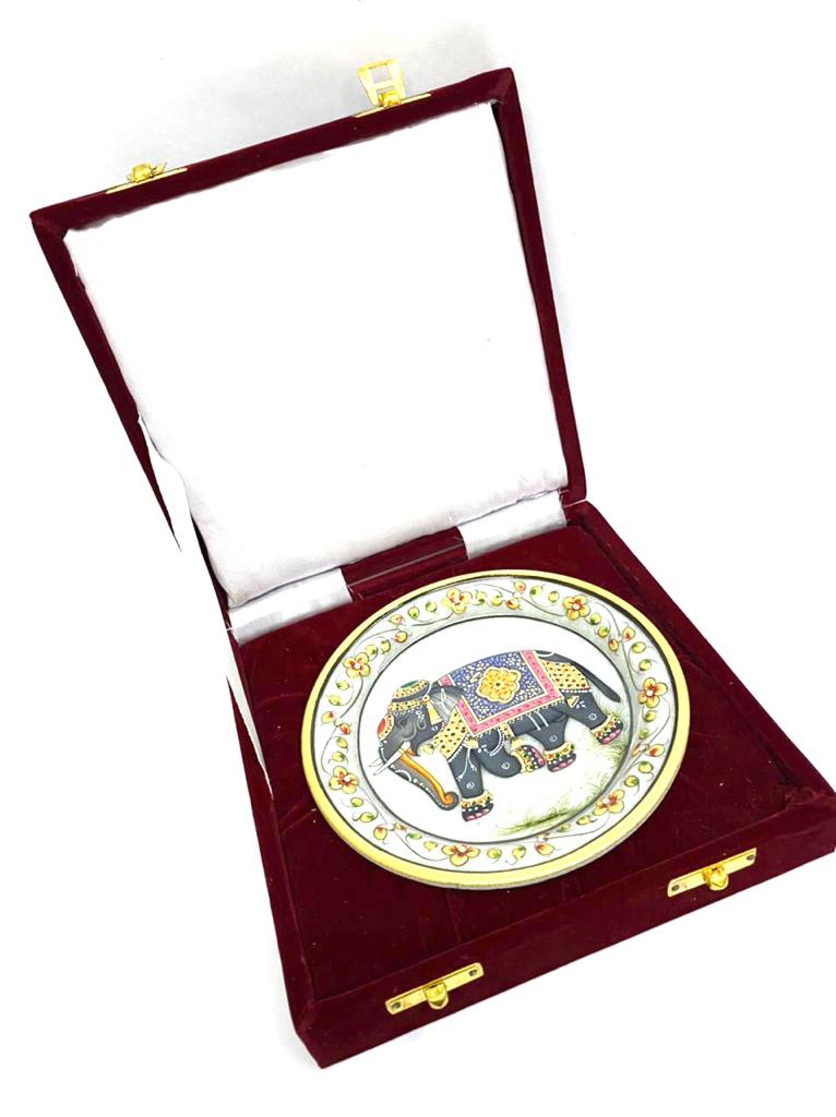 Marble Plates Exclusive Hand Painted In Beautiful Velvet Box From Tamrapatra