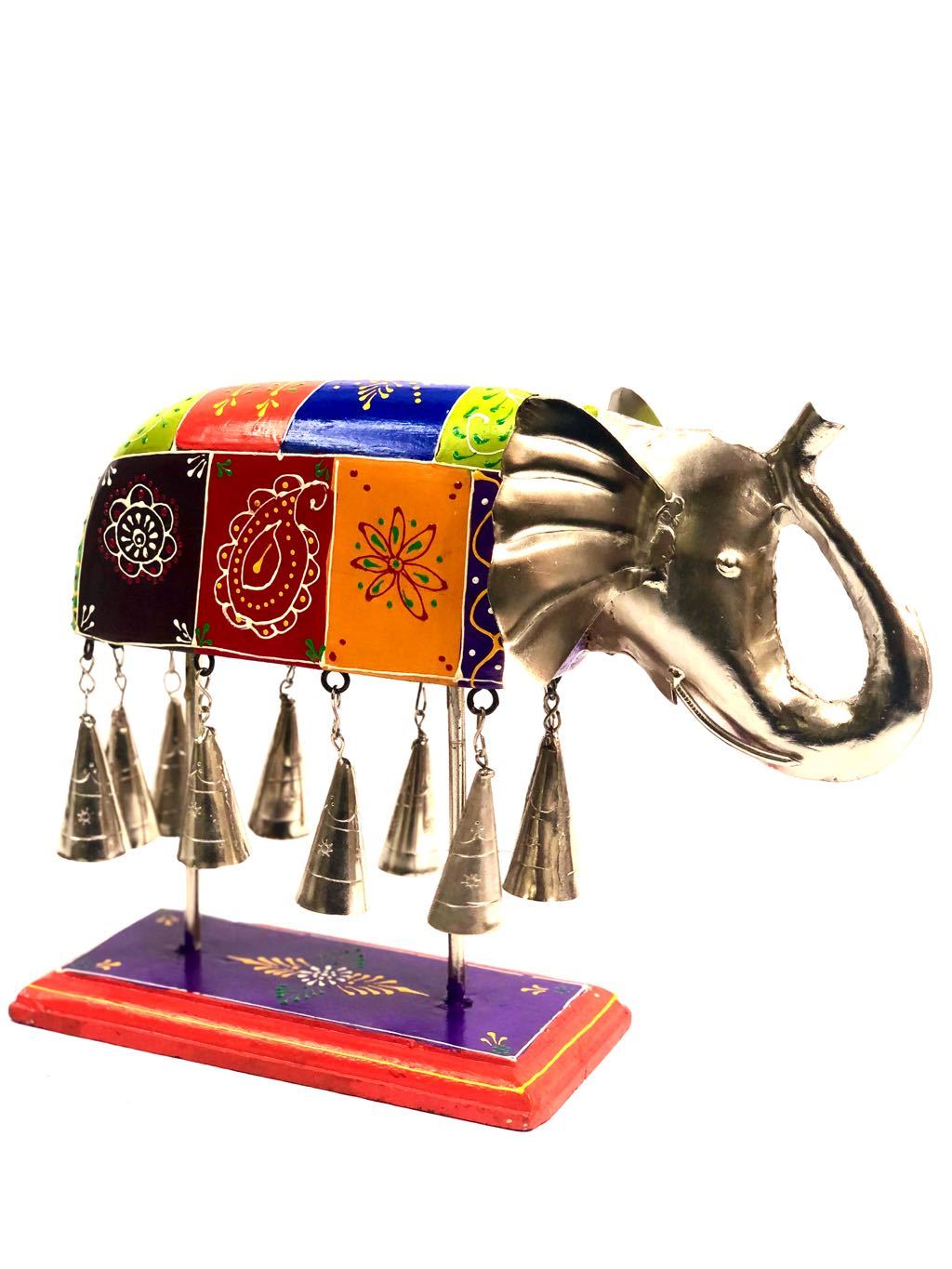Exclusive Showpiece Wooden Painted Elephant & Ringing Bells Tamrapatra - Tanariri Hastakala