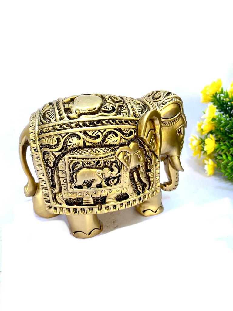 Elephant Wooden Polished Golden Shades Royal Animal Souvenir By Tamrapatra