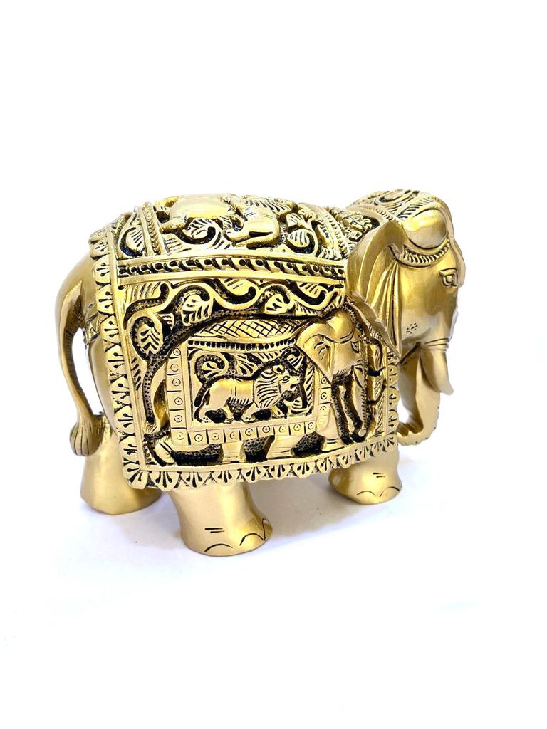 Elephant Wooden Polished Golden Shades Royal Animal Souvenir By Tamrapatra