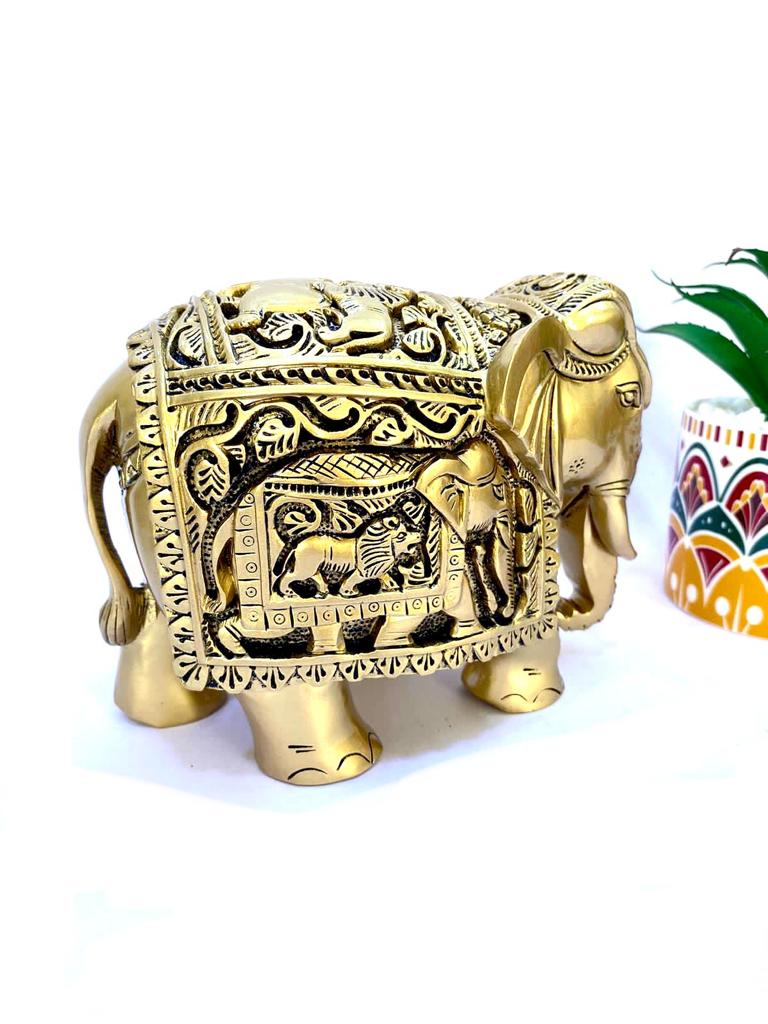 Elephant Wooden Polished Golden Shades Royal Animal Souvenir By Tamrapatra