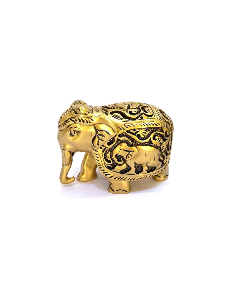 Elephant Wooden Polished Golden Shades Royal Animal Souvenir By Tamrapatra