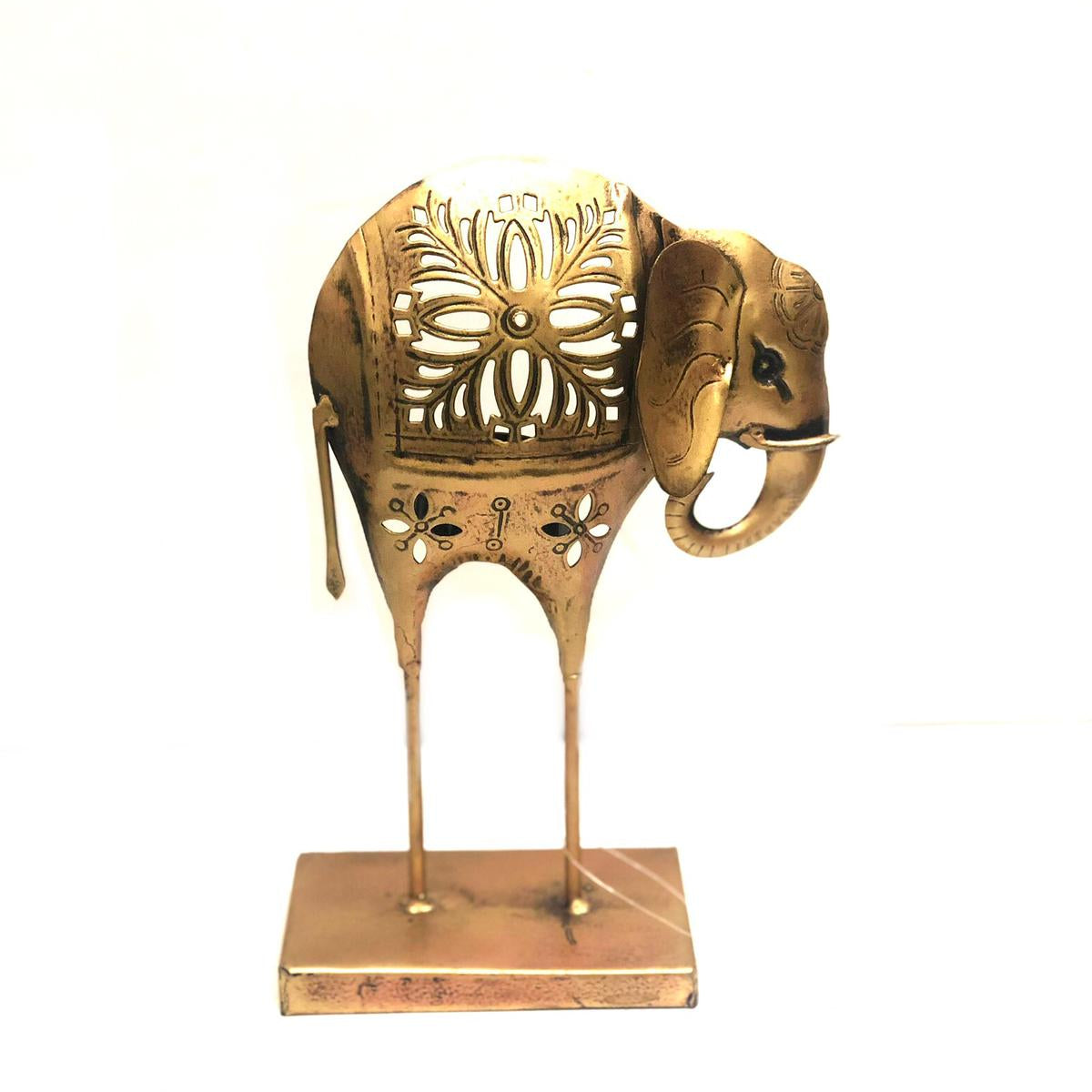 Standing Elephant Metal Art With Candle Holder Dazzling Artefacts Tamrapatra