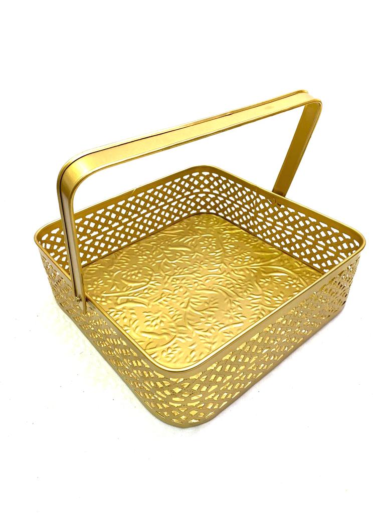 Embossed Carving Trays Metal Collection Basket In Various Sizes By Tamrapatra