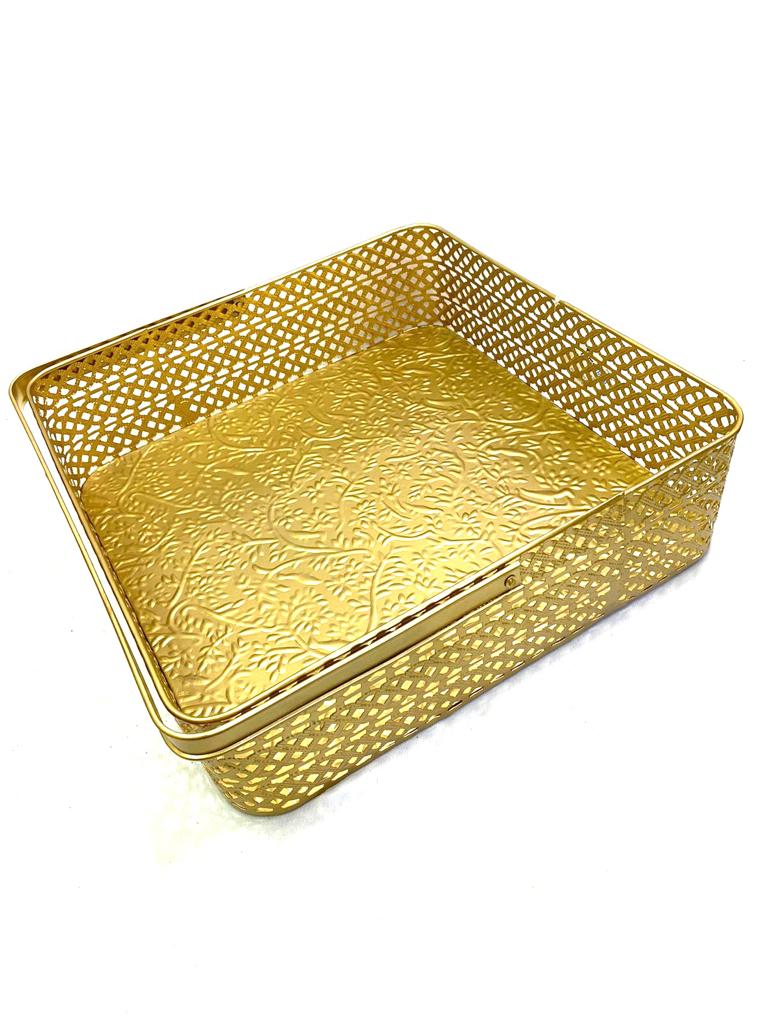 Embossed Carving Trays Metal Collection Basket In Various Sizes By Tamrapatra