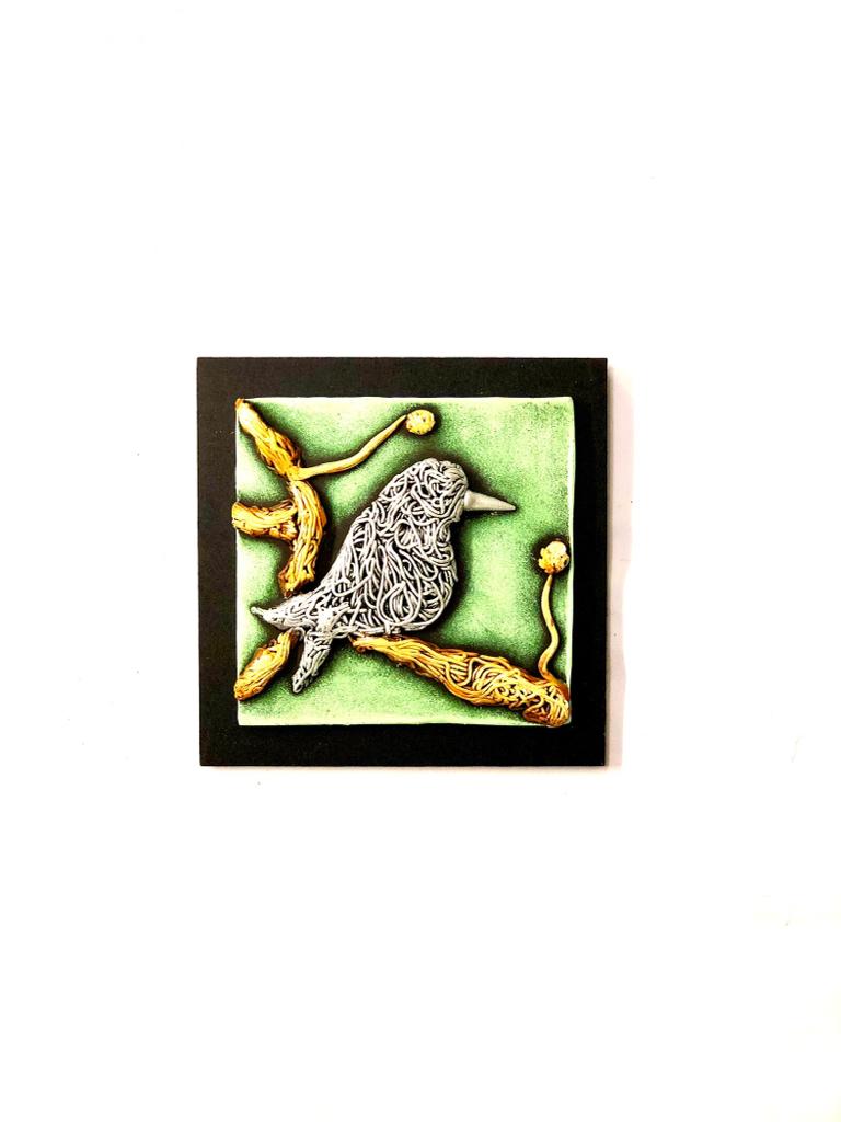 Bird Sitting On Branch Stunning Terracotta Artwork On MDF Hanging By Tamrapatra