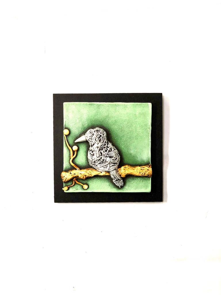 Bird Sitting On Branch Stunning Terracotta Artwork On MDF Hanging By Tamrapatra