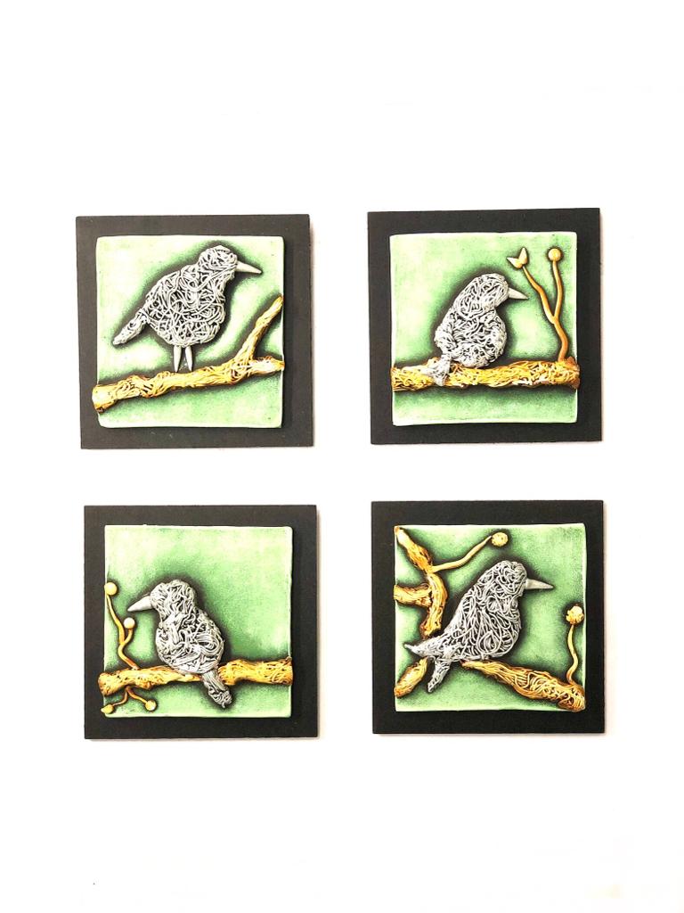 Bird Sitting On Branch Stunning Terracotta Artwork On MDF Hanging By Tamrapatra