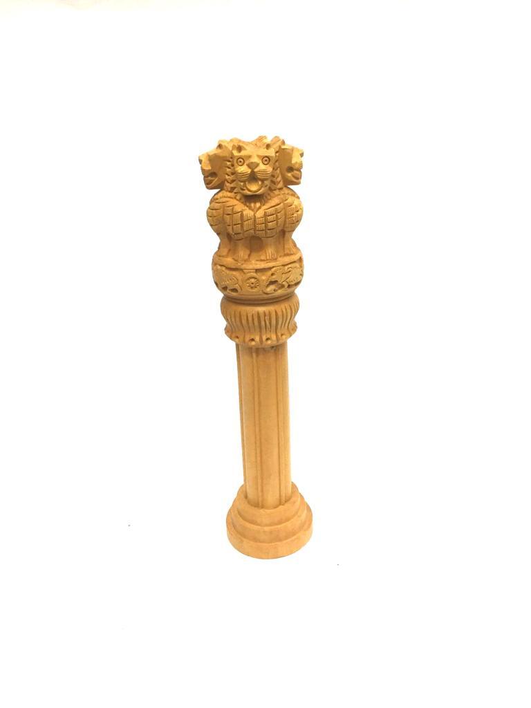 Ashok Pillar Stambh Wooden Souvenir Office Desk Accessories From Tamrapatra
