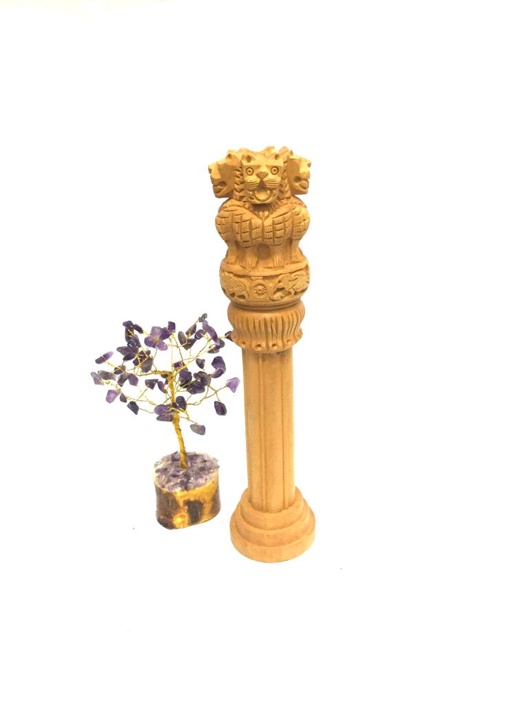 Ashok Pillar Stambh Wooden Souvenir Office Desk Accessories From Tamrapatra