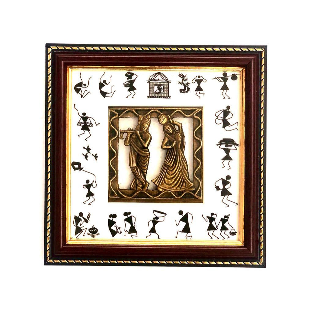 Dhokra Figures Enclosed In Warli Art Frame Hanging Tamrapatra - Tamrapatra