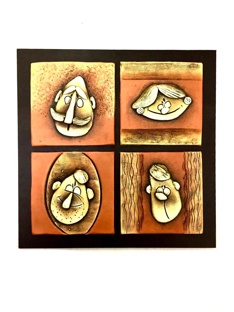 The Human Faces Sculpture In Tangerine Orange Unique Set Of 5 Tamrapatra