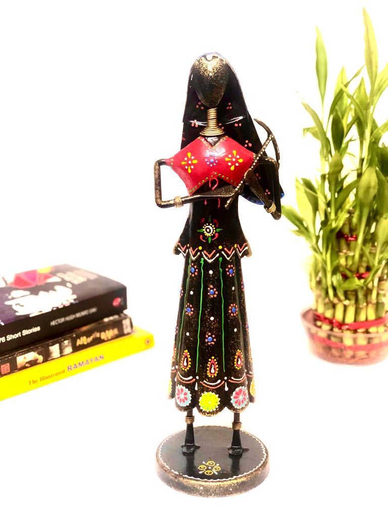 Lady Farmer With Agricultural Tools Metal Showpiece Decor Tamrapatra - Tamrapatra