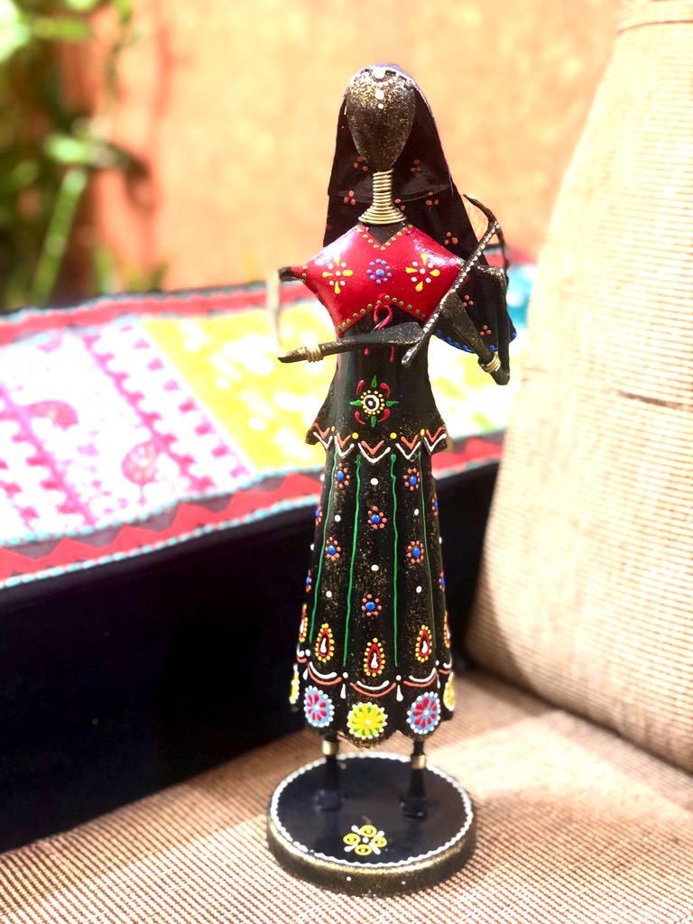 Lady Farmer With Agricultural Tools Metal Showpiece Decor Tamrapatra - Tamrapatra