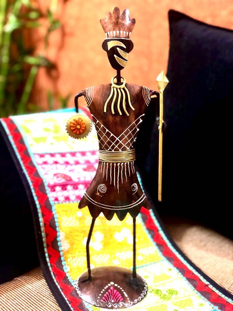 Tribal Man With Hunting Tools Metal Masterpiece Tamrapatra - Tamrapatra