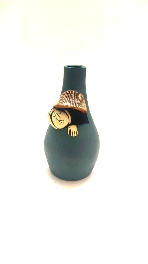 Female Peeping Face Pot Unique Pottery Studio Various Shades By Tamrapatra - Tamrapatra