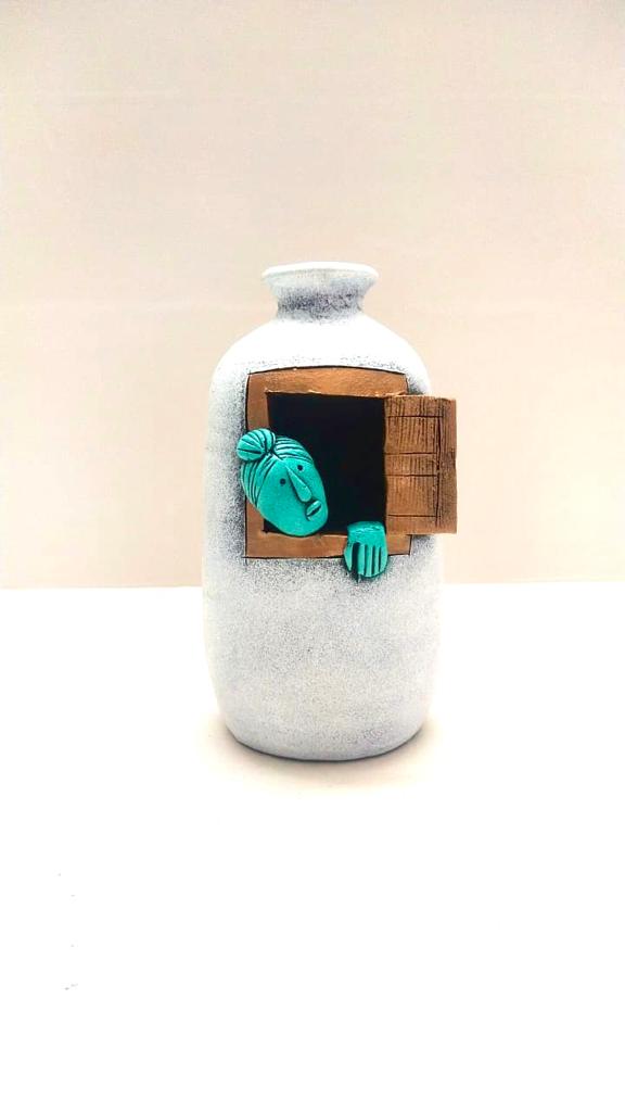 Female Peeping Face Pot Unique Pottery Studio Various Shades By Tamrapatra - Tamrapatra