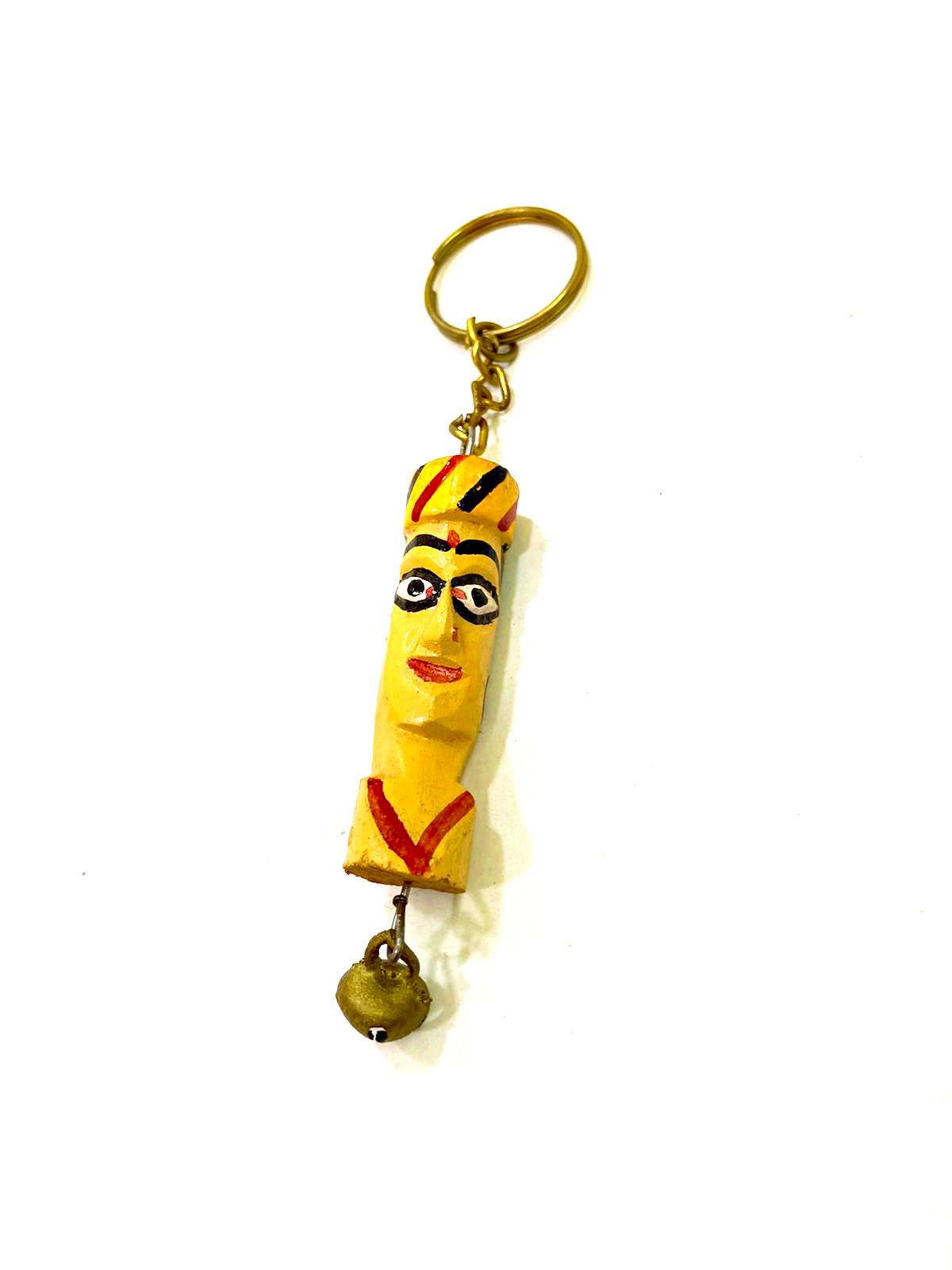 Wooden Face Key Chains Souvenir Gifts Male Female With Small Bell Tamrapatra