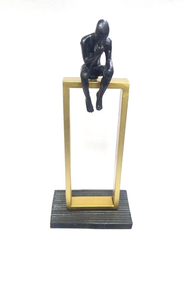 Figurine Man Sitting Sculpture Designed For Modern Homes From Tamrapatra