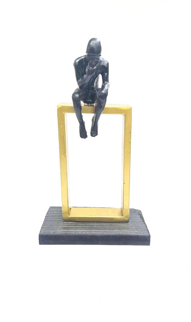 Figurine Man Sitting Sculpture Designed For Modern Homes From Tamrapatra