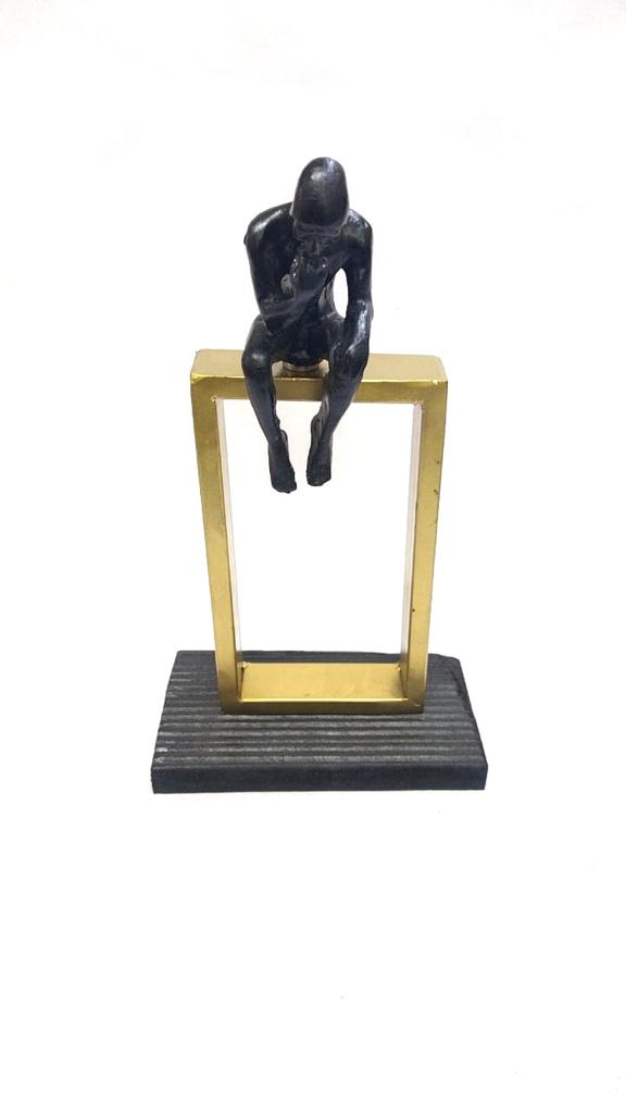 Figurine Man Sitting Sculpture Designed For Modern Homes From Tamrapatra