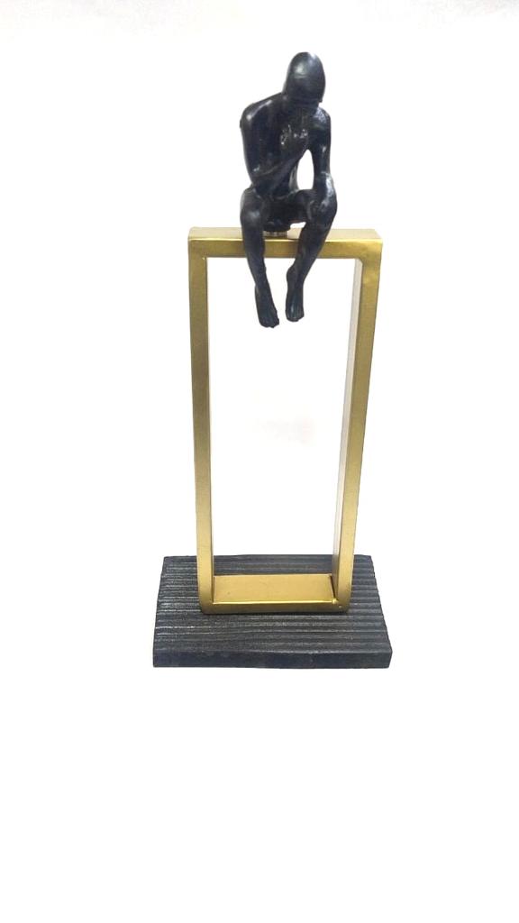 Figurine Man Sitting Sculpture Designed For Modern Homes From Tamrapatra