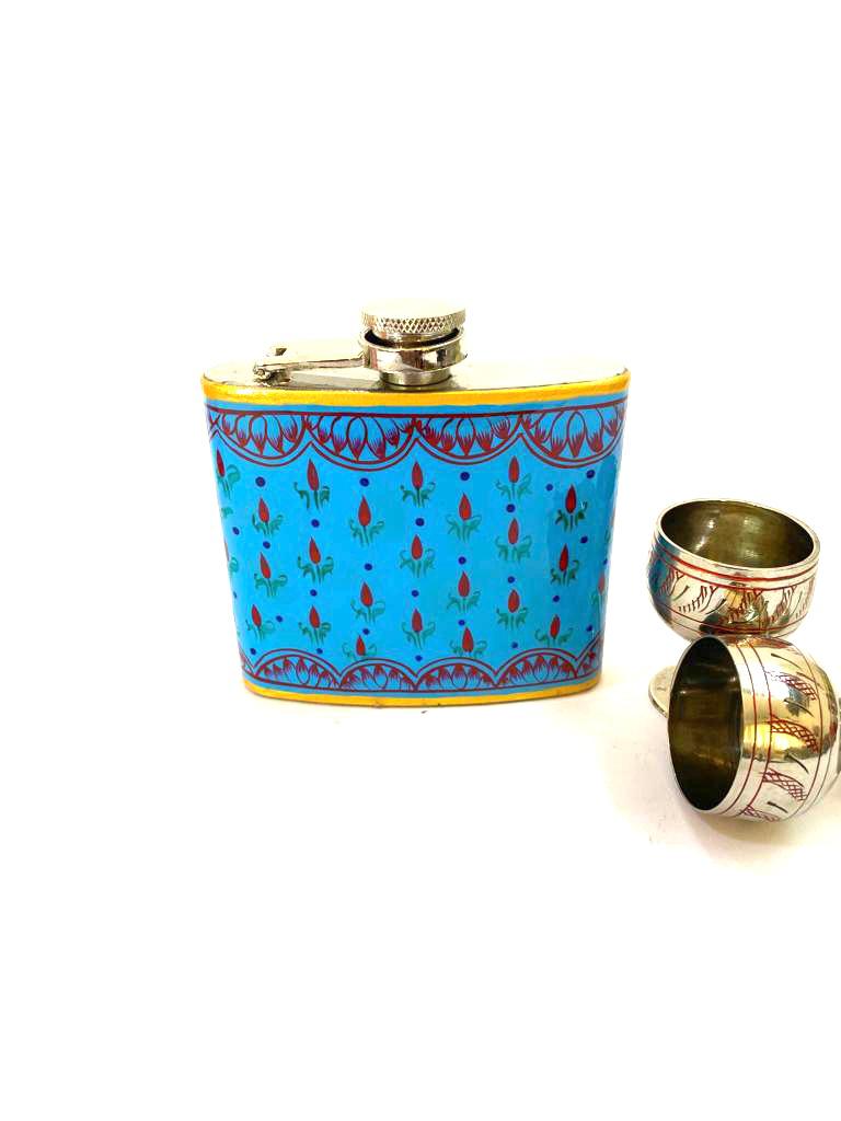 Stainless Steel Hip Flask Creatively Painted With Indian Theme By Tamrapatra
