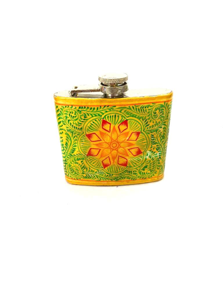 Stainless Steel Hip Flask Creatively Painted With Indian Theme By Tamrapatra